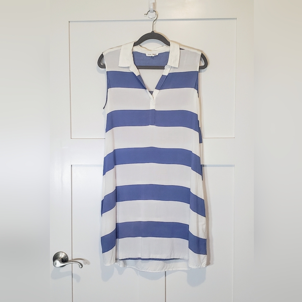 beachlunchlounge Viscose Polo Shirt Dress Sleeveless Blue White Striped Sz Large